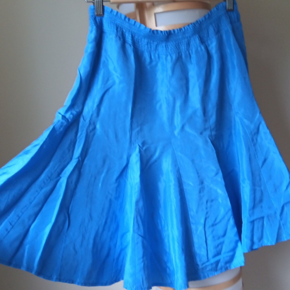 Waist14"-16" Silk Blue Fully Lined Flare Draped Skirt